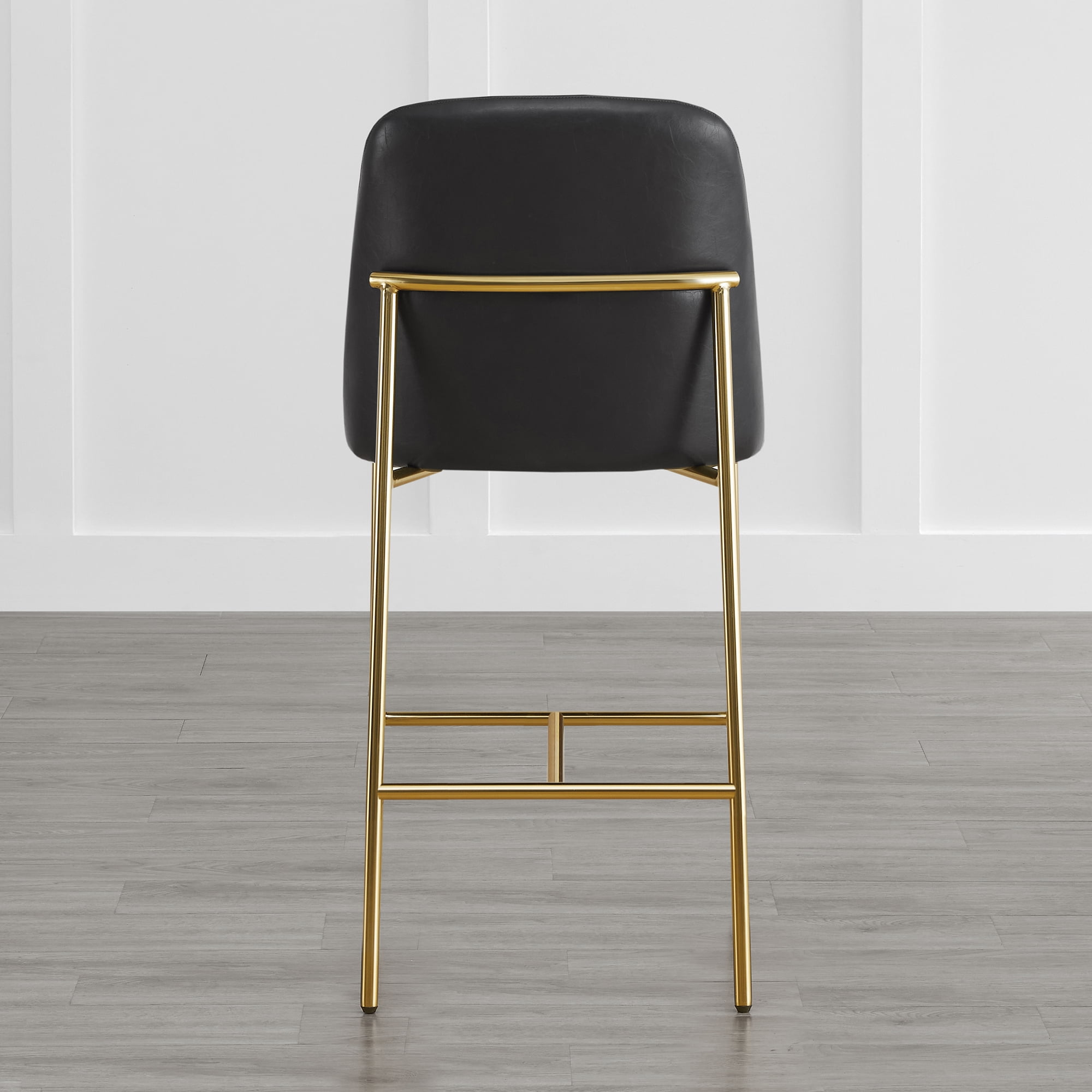 Spruce & Spring Modern 27-Inch Contemporary Counter Stool Set with Upholstered Seat and Metal Frame Set of 2, Black Faux Leather