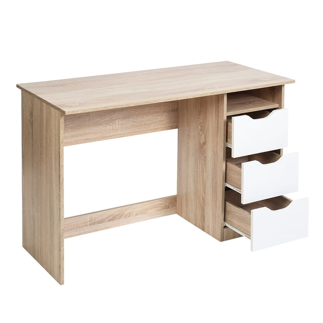 Escritorio de Madera FurnitureR moderno con 3 Cajones Marrón Claro