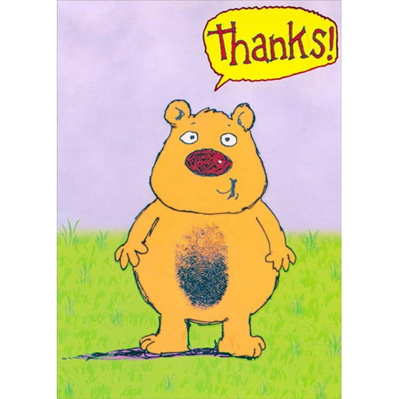 Designer Greetings Fingerprint on Bear's Stomach Funny / Humorous Thank You Card