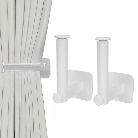 DODAMOUR 2 Pcs Plastic Curtain Holdbacks for Wall, Self-Adhesive Curtain Hooks Organize and Decorate, L Shape Retractable Curtain Tiebacks Window Treatment (White)
