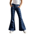 thumbnail image 3 of MuXiKeJi Clothes Girls Plaid Flare Pants High Waist Relax Fit Active Dance Bell Bottoms with Pockets School Uniform Pants for Kids 5-6 Years, 3 of 6