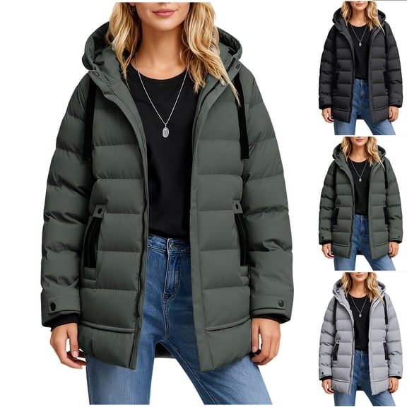 Women's Hooded Zipper Parka Long Sleeve Casual Jacket Coat Outerwear with Pockets Solid Color Fashionable Warm Windproof Winter Coat | CSEONE,Army Green XL