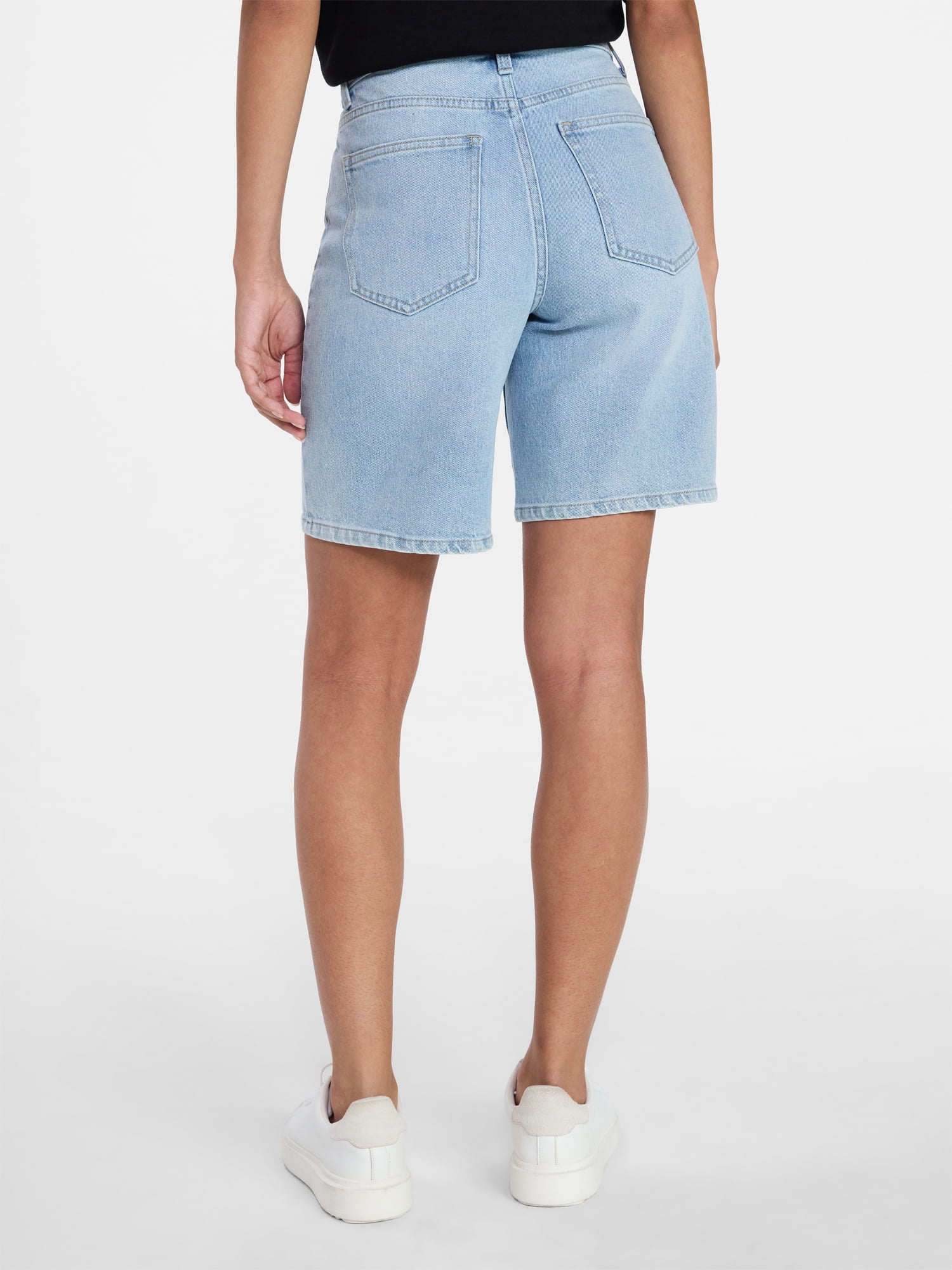 Time and Tru Women's High Rise Denim Bermuda Shorts, 9" Inseam, Sizes 0-22
