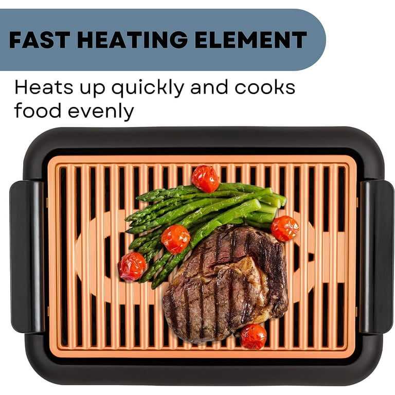 Ovente Thermostat Controlled Non-Stick Indoor Grill, Copper