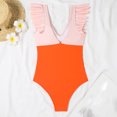 thumbnail image 6 of Women's One Piece Bikini Swimsuit Fashion Color Block with Removable Bra Pads No Underwire for Beach Swimming Vacation,Saffron,2XL, 6 of 7