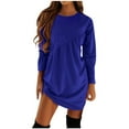 thumbnail image 2 of CALAFEBILA Summer Dresses for Women Plus Size Long Sleeve Solid Color Mini Sweatshirt Dress Asymmetrical Pleated Short Womens Dresses, 2 of 9