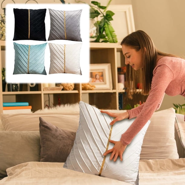 Funda de almohada plisada de terciopelo de color sólido | Funda de cojín de terciopelo PV suave | Sofá acolchado 45x45cm Soporte lumbar | Cremallera oculta | Protección de la cintura para la oficina
