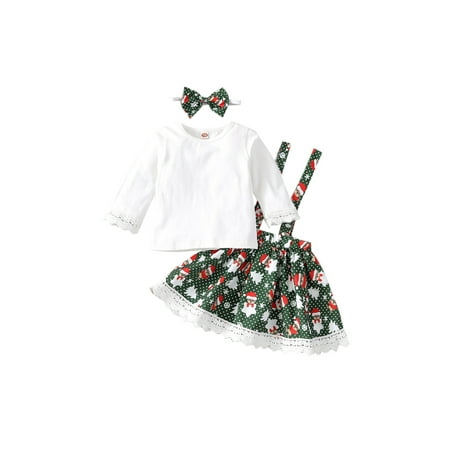 

LSFYSZD Baby Girl Tops Skirt Suit Long Sleeve Round Neck High Waist Suspender Christmas Lace Half Dress