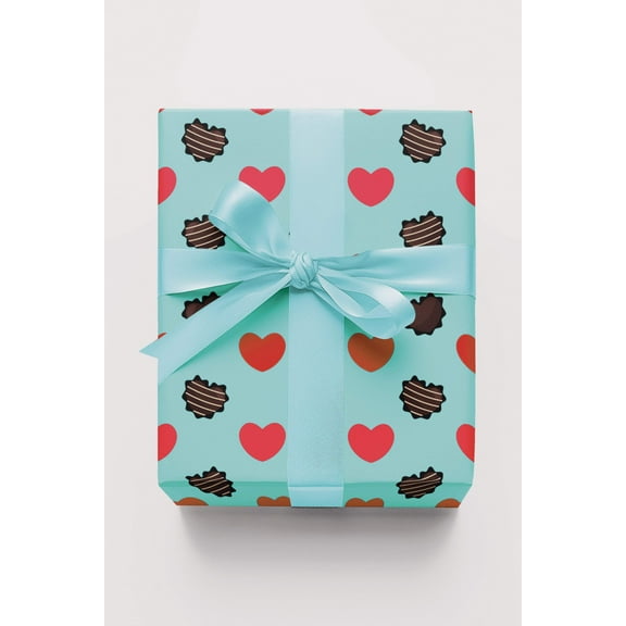 London Penny Premium Wrapping Paper - Hearts Choco Blue