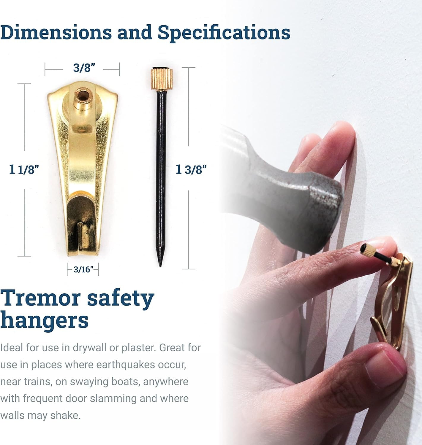Picture Hang Solutions  Tremor Hook with Nail Earthquake-Proof Picture Hangers 30-lb Capacity 100 Pieces per Pack