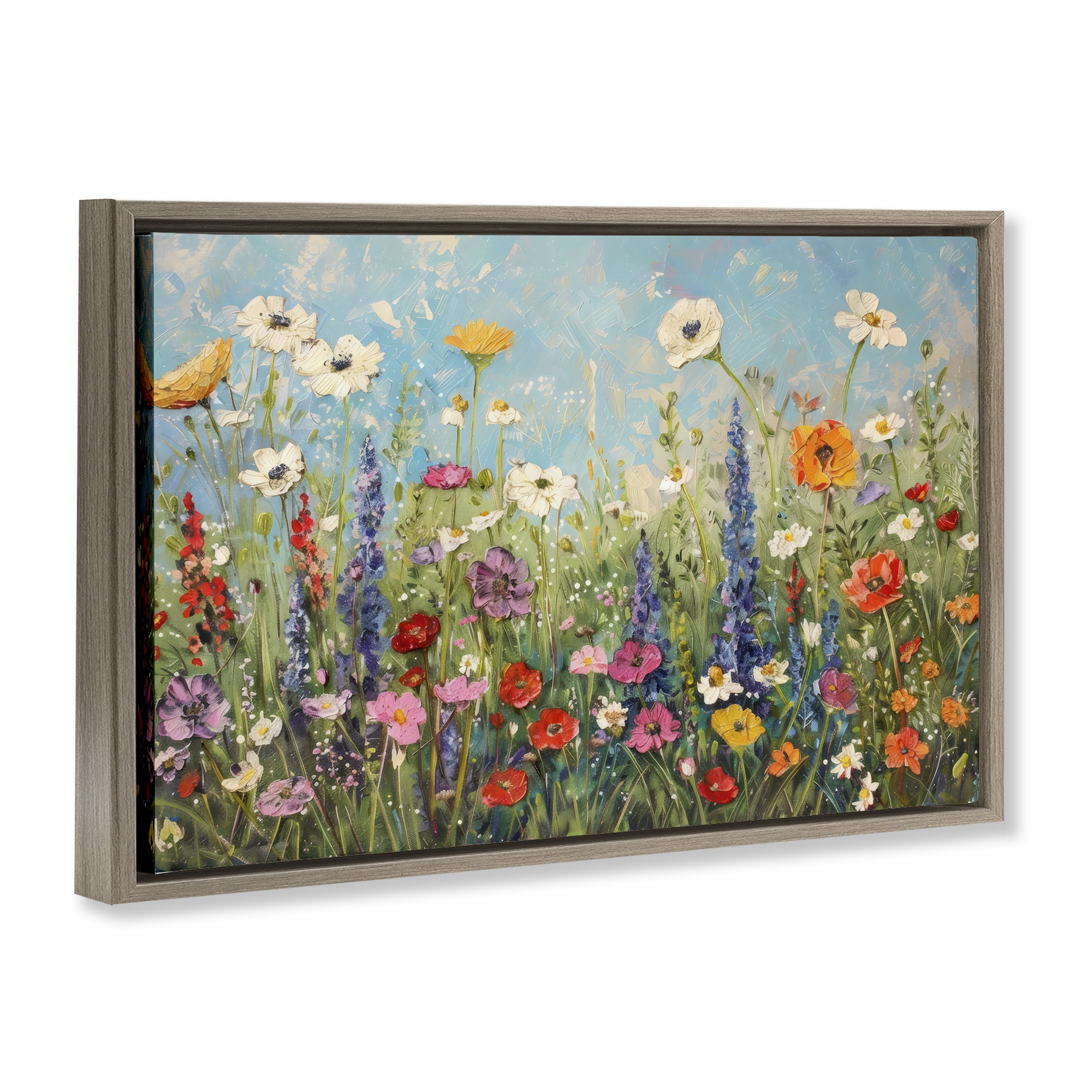 Stupell Industries Wildflower Field of Spring Blooms Brown Framed Floater Canvas Wall Art, design by Creative Studio