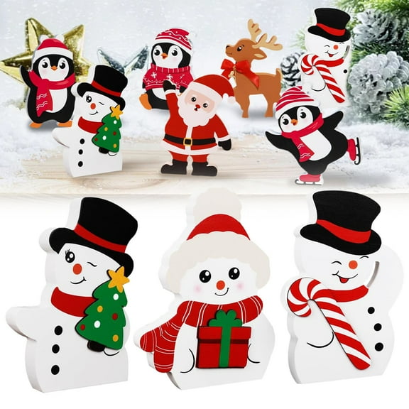 Snowman Christmas Decor Set of 3 Wooden Winter Tray Decorations for Indoor Table Centerpiece Home Shelf Mantel Cute Holiday Snowman Figurines