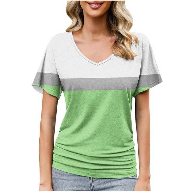 Blusas de Manga Corta Casuales para las Mujeres Imprimir V-Cuello Suéter Blusa de Poliéster Sudadera de Moda, Top de las Señoras para Invierno Primavera Uso Diario