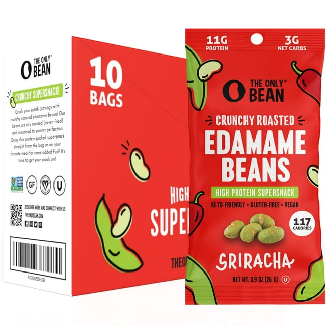 Crunchy Dry Roasted Edamame Snacks (Sea Salt), Keto Snack Food, High Protein (11g) Healthy Snacks, Low Carb Gluten Free Office Vegan Food 100 Calorie Snack Pack, 0.9oz 10 Pack