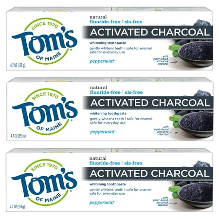 Tom's of Maine Charcoal Fluoride Free Toothpaste, 4.7oz 3 Pack