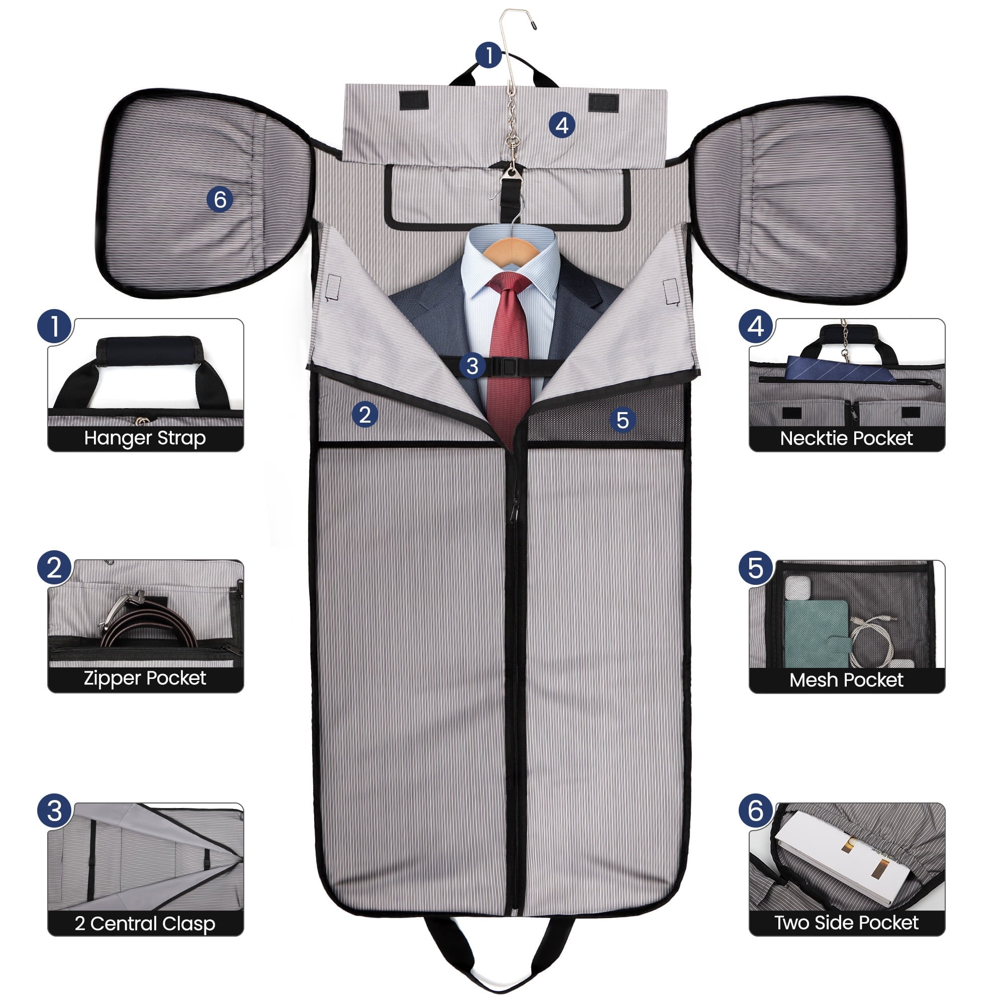 Convertible Garment Duffel Bag with Shoulder Strap, Foldable Duffle Bag for Men Women, 2-in-1 Hanging Suitcase Suit Travel Bag, Navy - GB261