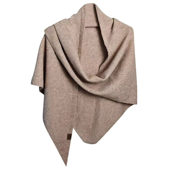 CUZIBR Winter Beanie Scarf Hat Set Elegant Shawl Wrap Solid Color Sequin Triangle Fashion Evening Party/Wedding/Formal Dresses Soft Scarf Bridal Scarve Wedding Stole,Beige,One Size