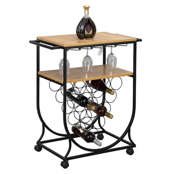 Bar Cart Kitchen Rolling Cart Serving Cart Island with Wine Rack
