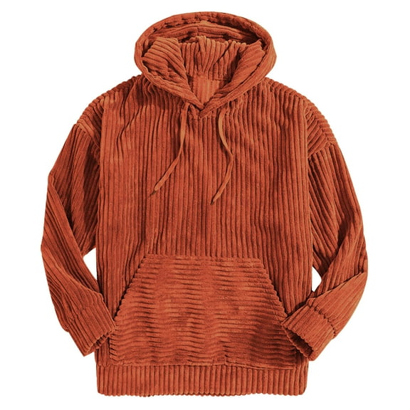 Yiliang Men Solid Long Sleeve Pullover Hoodie Thickened Corduroy Kangaroo Pocket Sling Hooded Sweatshirts,Orange,3XL
