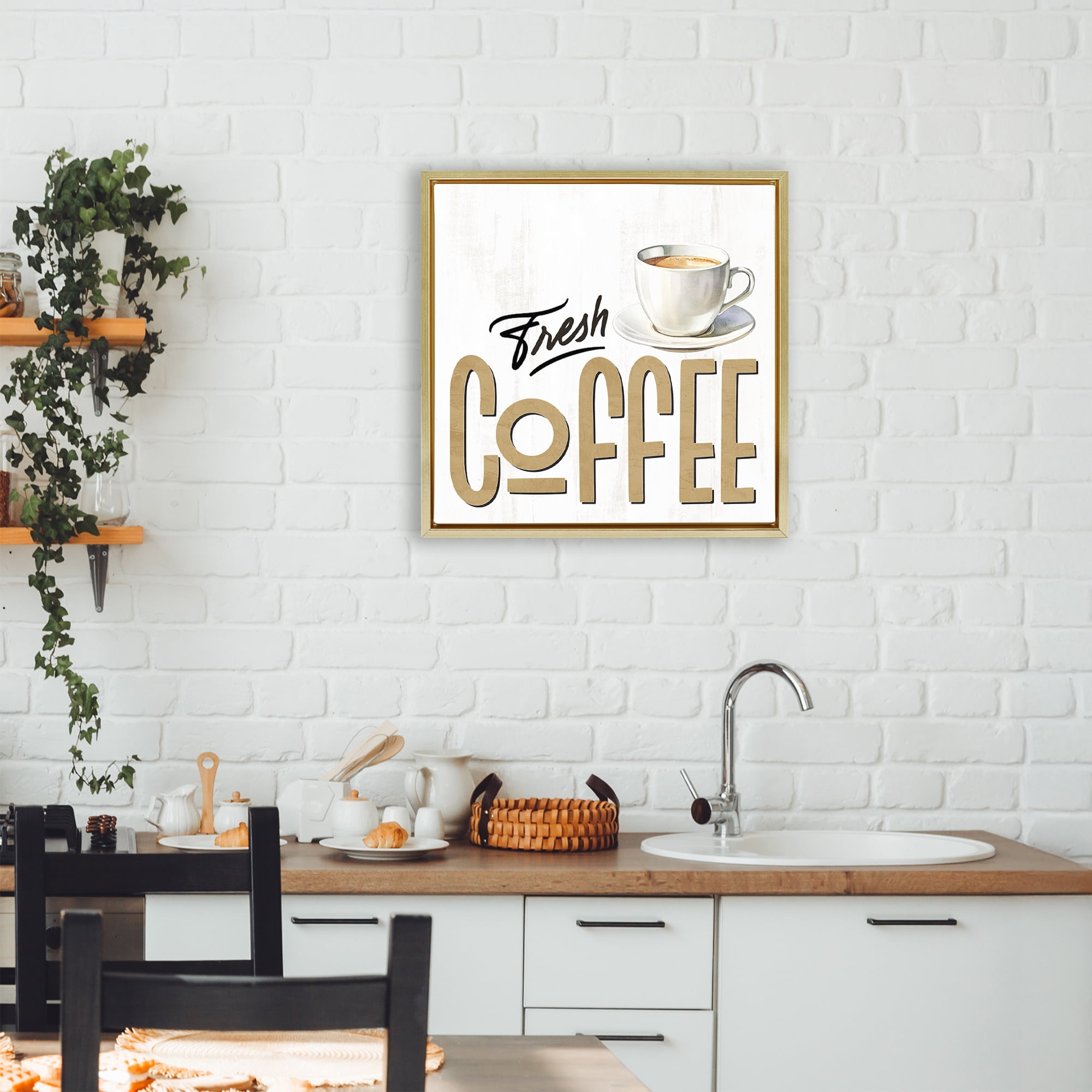 Stupell Industries Fresh Hot Coffee Gold Framed Floater Canvas Wall Art, design by Kim Allen