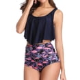 thumbnail image 3 of Fangasis Women Beachwear Two Piece Swimwear Floral Print Swimsuit Ladies Push Up Swim Bikini Sets Wire-free Drifting Swimming Suit Navy Blue Bird XL, 3 of 6