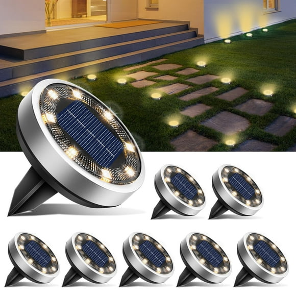 (Bianco Caldo)btfarm 8 Pezzi Luci Solari da Giardino, 8 LED Faretti Sepolta Solari a Led da Esterno, IP65 Impermeabile Lampade Faretto Sola