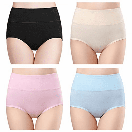 

Wish Women s High Waisted Cotton Underwear Ladies Soft Full Briefs Panties Pack of 4 Black+Skin+Pink+Blue 2XL S1112