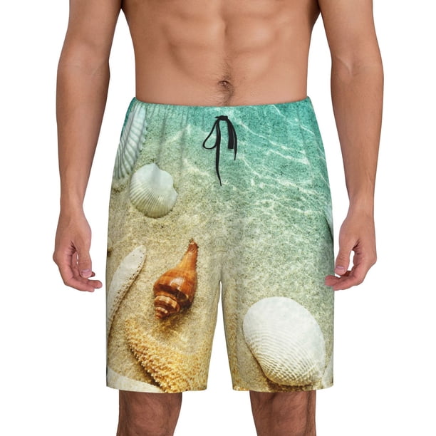 Balery Starfish And Seashell On The Beach Pantalones cortos de pijama de punto de algodón para hombre con cinturilla y bolsillos-3X-Large