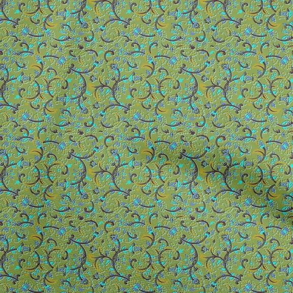 oneOone Polyester Spandex Light Green Fabric Floral Fabric For Sewing Printed Craft Fabric By The Yard 56 Inch Wide