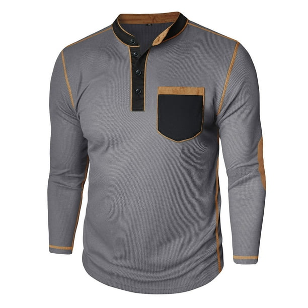 メンズウェア OBSIDIAN HENLEY NECK PULLOVER size XL DIOAZUD Mens Henley Shirts Waffle Long Sleeve Pullover Tops Big