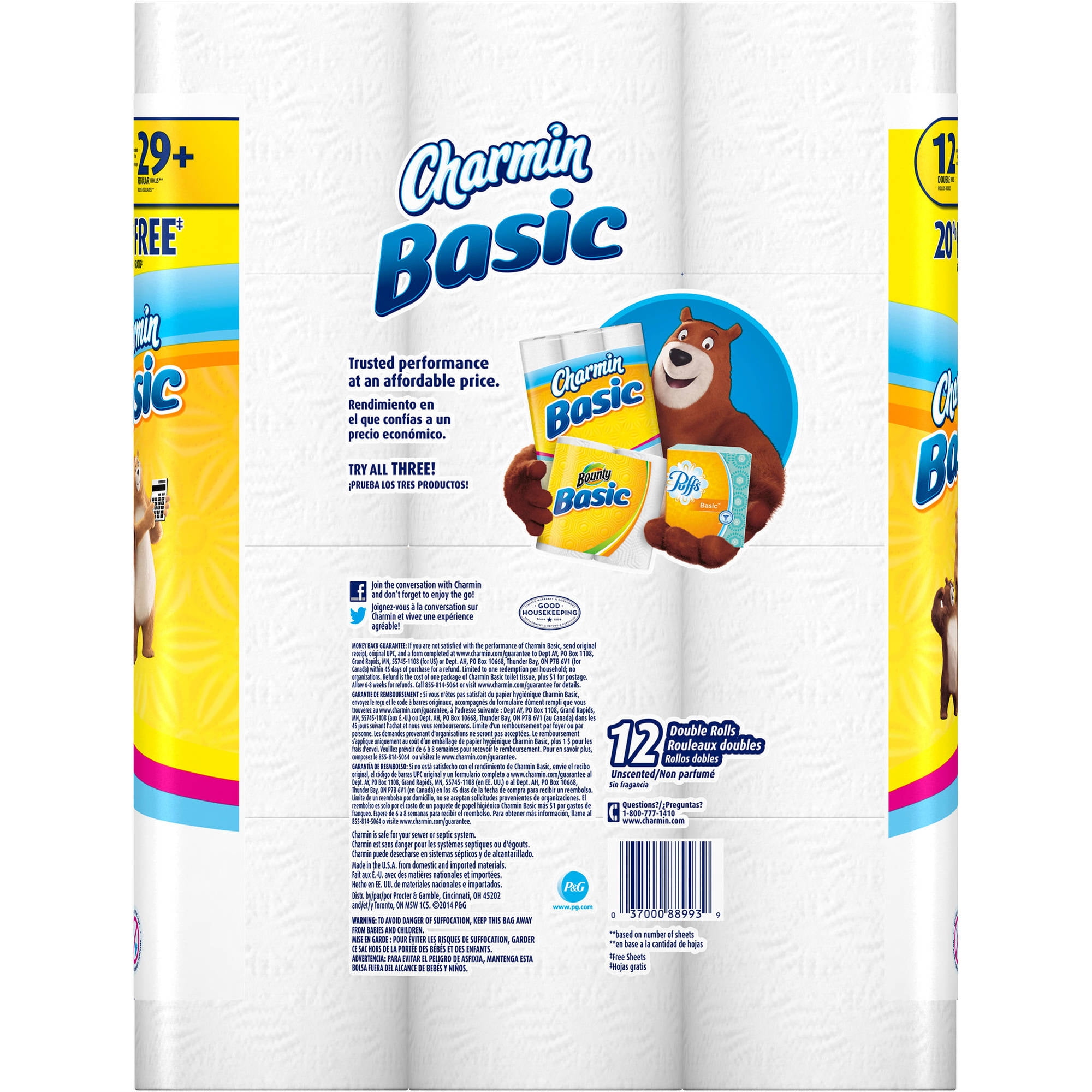 Charmin Basic Toilet Paper Double Rolls, 264 sheets, 12 rolls ... Charmin Basic Toilet Paper Double Rolls, 264 sheets, 12 rolls ...