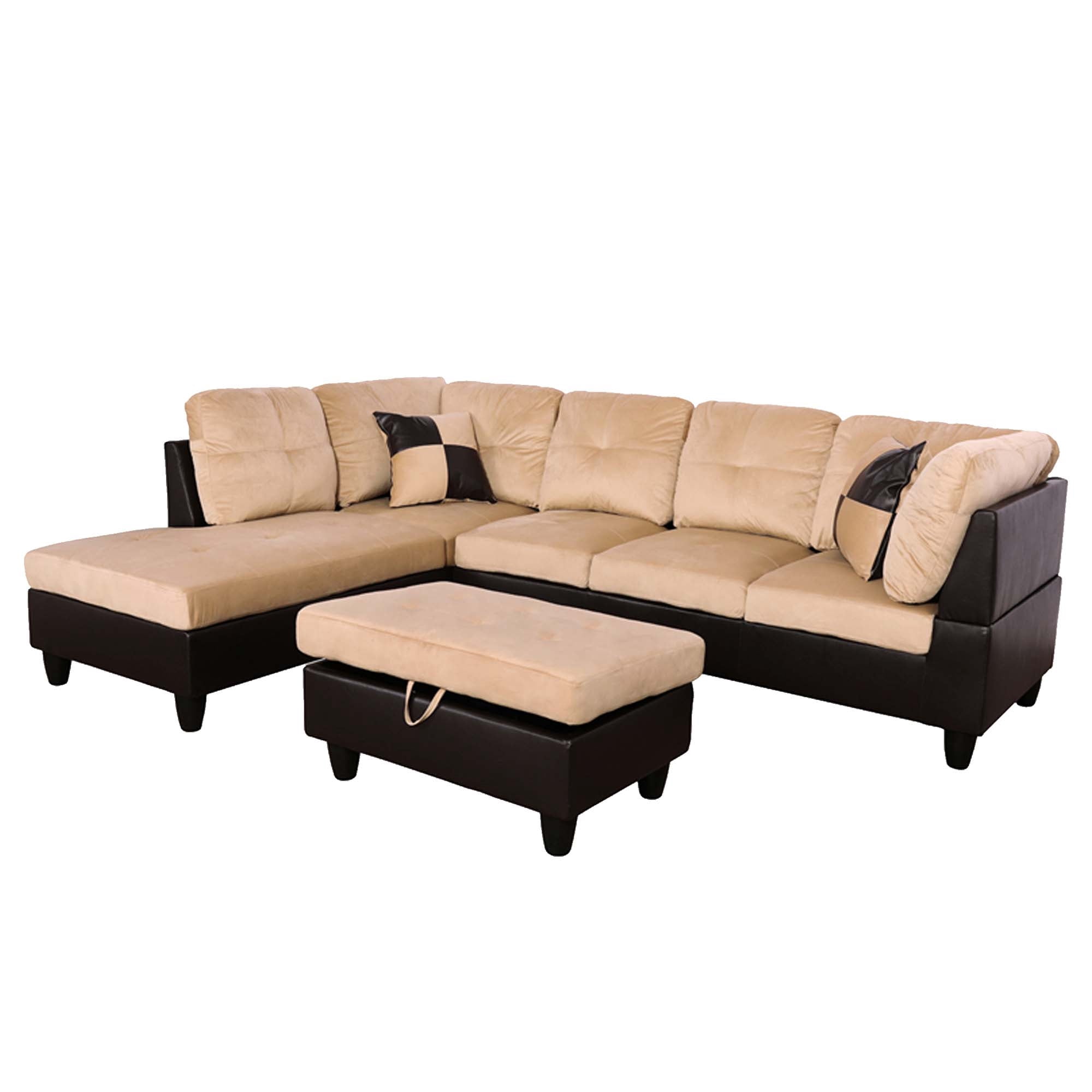 Aukfa Sectional Sofa, 3 Piece Living Room Couch with Storage Ottoman, Left Facing Chaise, Beige