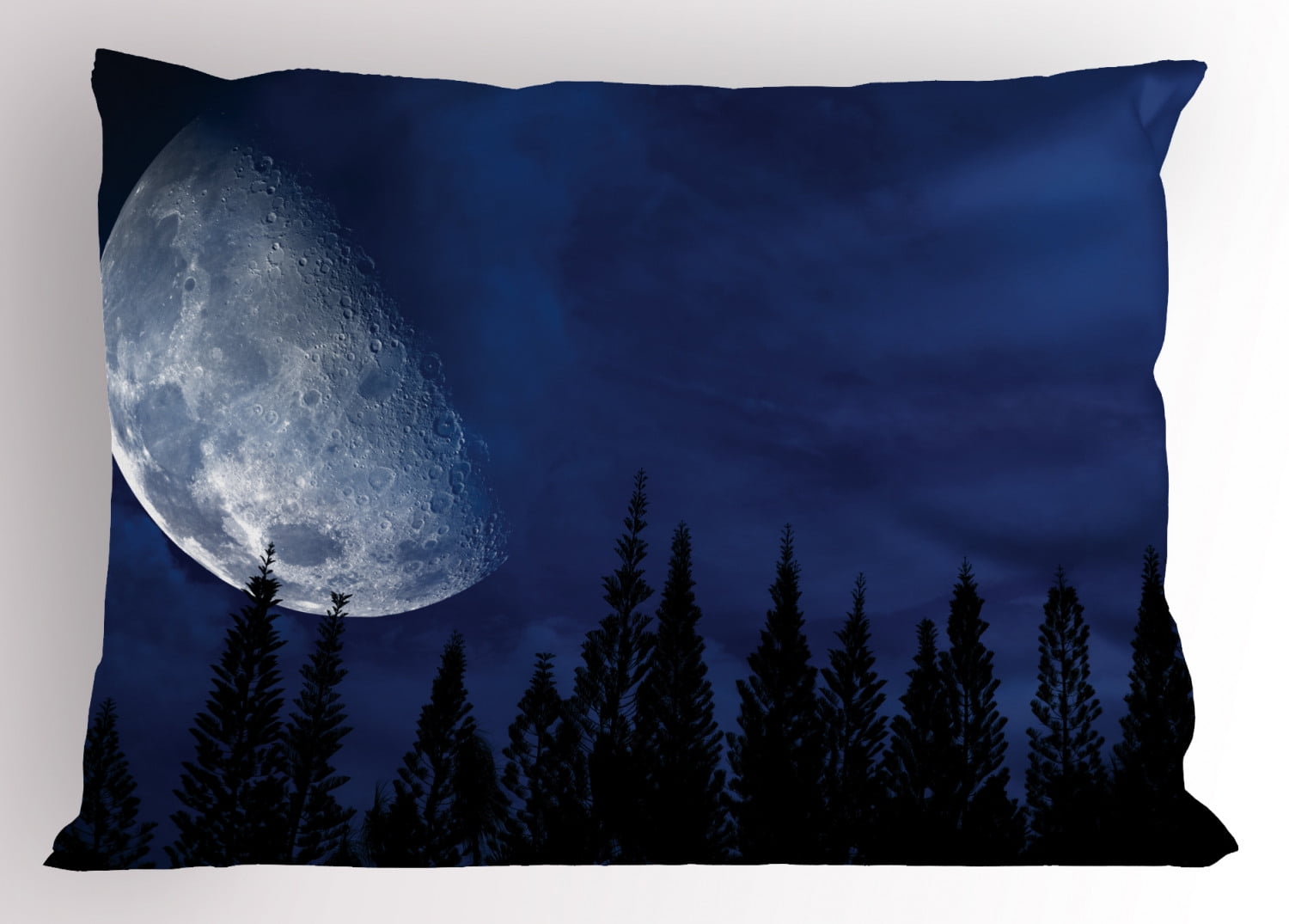 Half Moon Pillow Sham, Magical Mystery Night Over Forest Silhouette, Decorative Standard Size