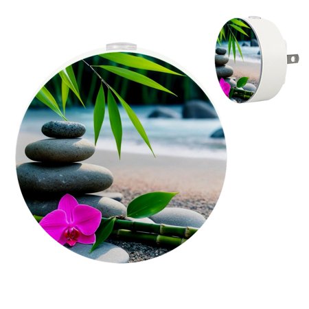 

Night Lights Plug Into Wall [2 Pack] Night Light for Kids LED Nightlight with Dusk to Dawn Sensor for Bathroom Decor Children Room Zen Bamboo Flower Orchid Stone