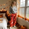 thumbnail image 4 of Garbnen Halloween Womens Flannel Pajama Pants Funny Ghost Pumpkin Graphic Womens Lounge Pants Soft Plush Fall Winter Warm Wide Leg Sleep Pants for Women, 4 of 6
