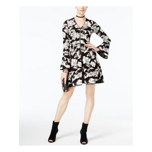 INC $119 Womens New 1174 Black Printed Bell Sleeve Fit   Flare Dress XL B B