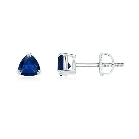 Sapphire Trillion Earrings - September Birthstone Earrings - Double Claw-Set Trillion Sapphire Stud Earrings in 14K White Gold (4mm Blue Sapphire) - SE1094S-WG-AAA-4