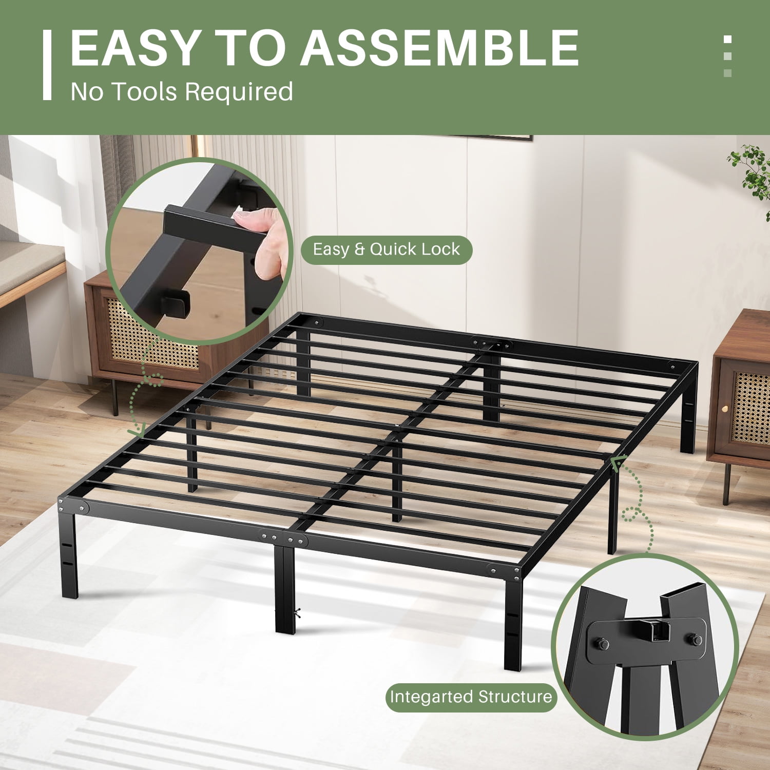 Full Size Bed Frame, 14" Height Classic Metal Platform Bed Frame Foundation with Under Bed Storage/No Box Spring Needed/Heavy Duty Metal Slats Support/Black