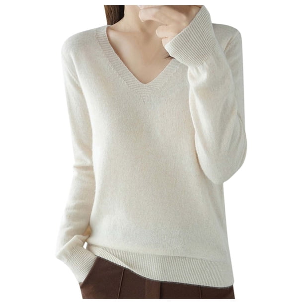 Jersey de lana de manga larga y color liso para mujer: mezcla de lana suave y cálida, diseño clásico, versátil para ocasiones informales y formales.