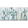 thumbnail image 3 of PixonSign Canvas Print Wall Art Set Forest Leaf Trio in Bottles Floral Wilderness Watercolor Modern Art Chic Group Relax/Calm Multicolor Pastel for Living Room, Bedroom, Office - 16"x24"x3, 3 of 5
