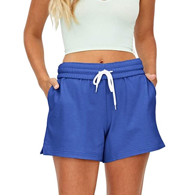 Wangsaura Women Loose Style Sports Shorts, Solid Color Elastic Waist Sweatpants