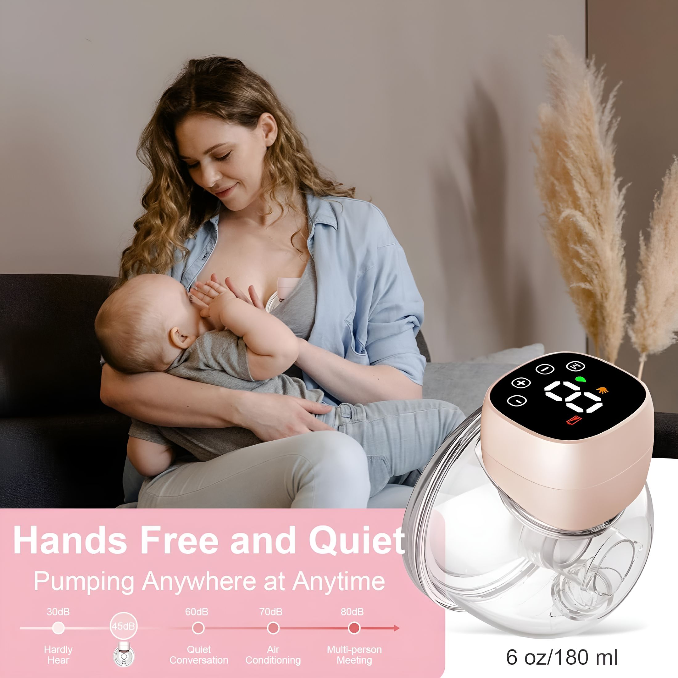 XIRQI Hands Free Breast Pump, Wearable Breastfeeding Pump, Portable Electric Breast Pump with 24mm Flange, Wireless Breast Milk Pump, 3 Modes 9 Levels 2 Pack Pink