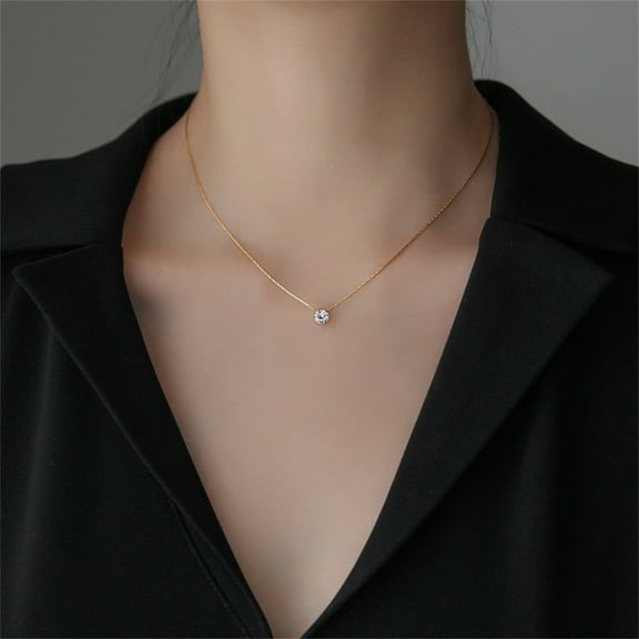 Cute Iced Out Tiny Round Pendant Necklace Female 14K Yellow Gold Clavicle Chain For Women Jewelry Chocker