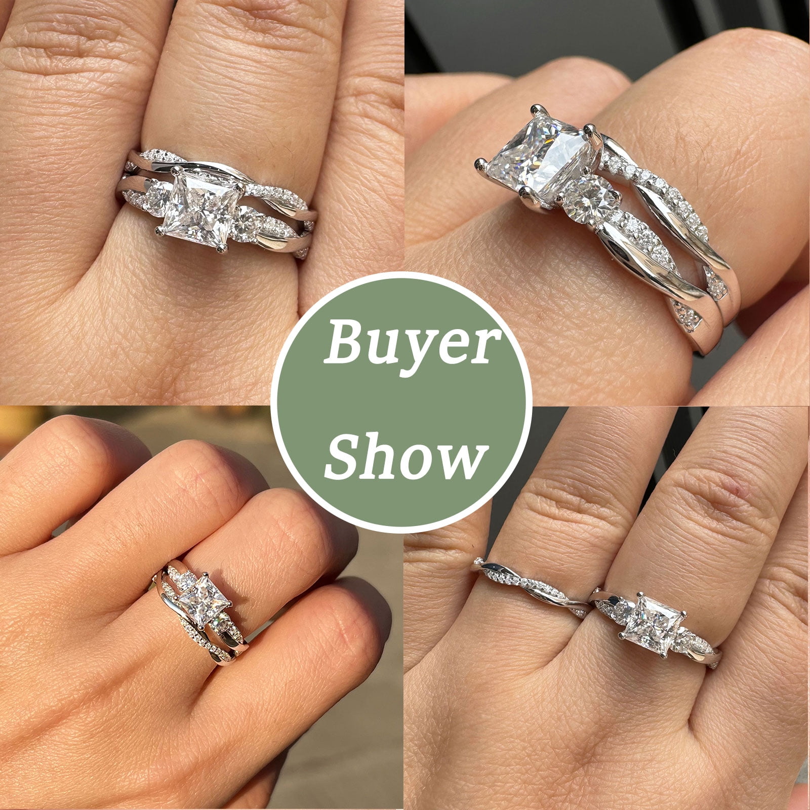 Wuziwen 1.4 Ct Princess Moissanite Wedding Ring Sets Twisted Band 925 Sterling Silver Rings for Women Size 7