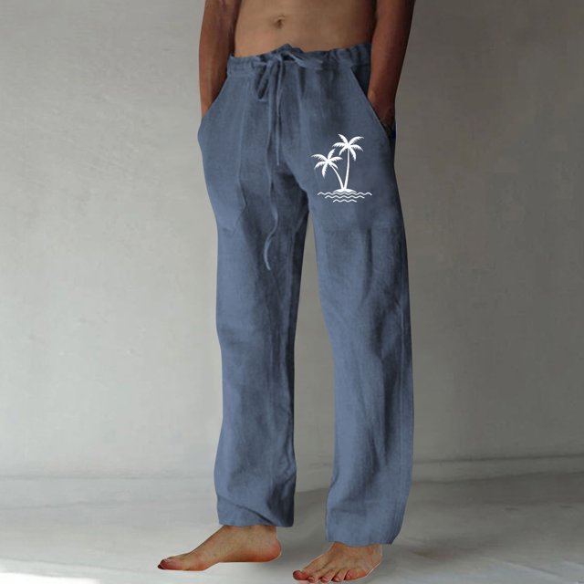 Puntoco Pantalones casuales largos para hombre, pantalones casuales con estampado de moda para hombre, cintura elástica con bolsillos, pantalones deportivos