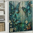 thumbnail image 6 of PRATYUS  Green Blue Butterfly Shower Curtain White Flowers Oil Painting Boho Bathroom  36x72, 6 of 7