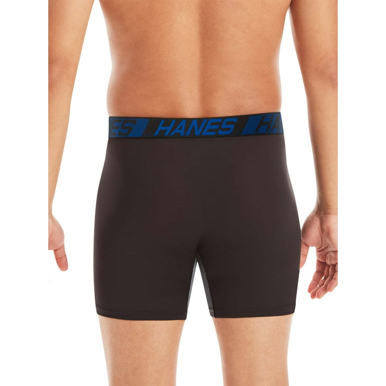 Hanes Premium Men's Xtemp Total Support Pouch Anti Chafing 3pk Long Leg  Boxer Briefs - Blue/Gray/Black M