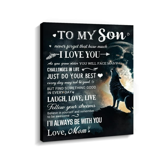 To My Son I Love You Canvas Wall-Art, Son Gifts from Parents Motivational Quotes Lion Prints Framed Family Wall Decor For Boy's Room Living Room Birthday Graduation