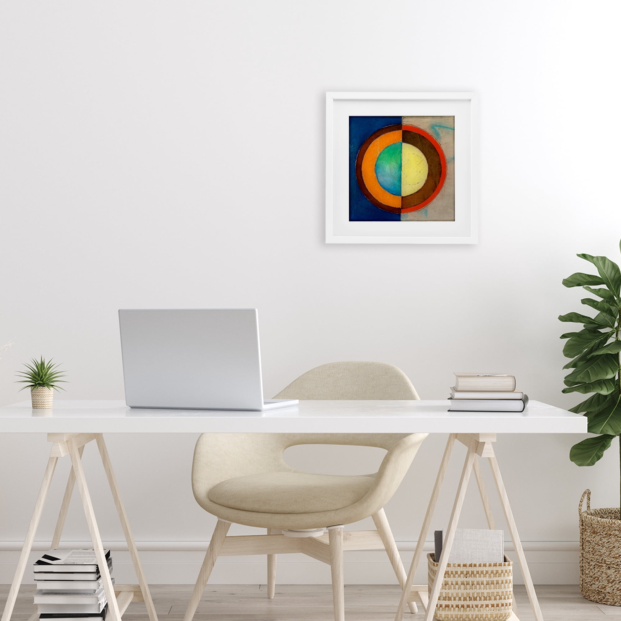 Stupell Industries Bright Vertical Circle Symmetry White Framed Print Under Glass, design by Matthew Finger