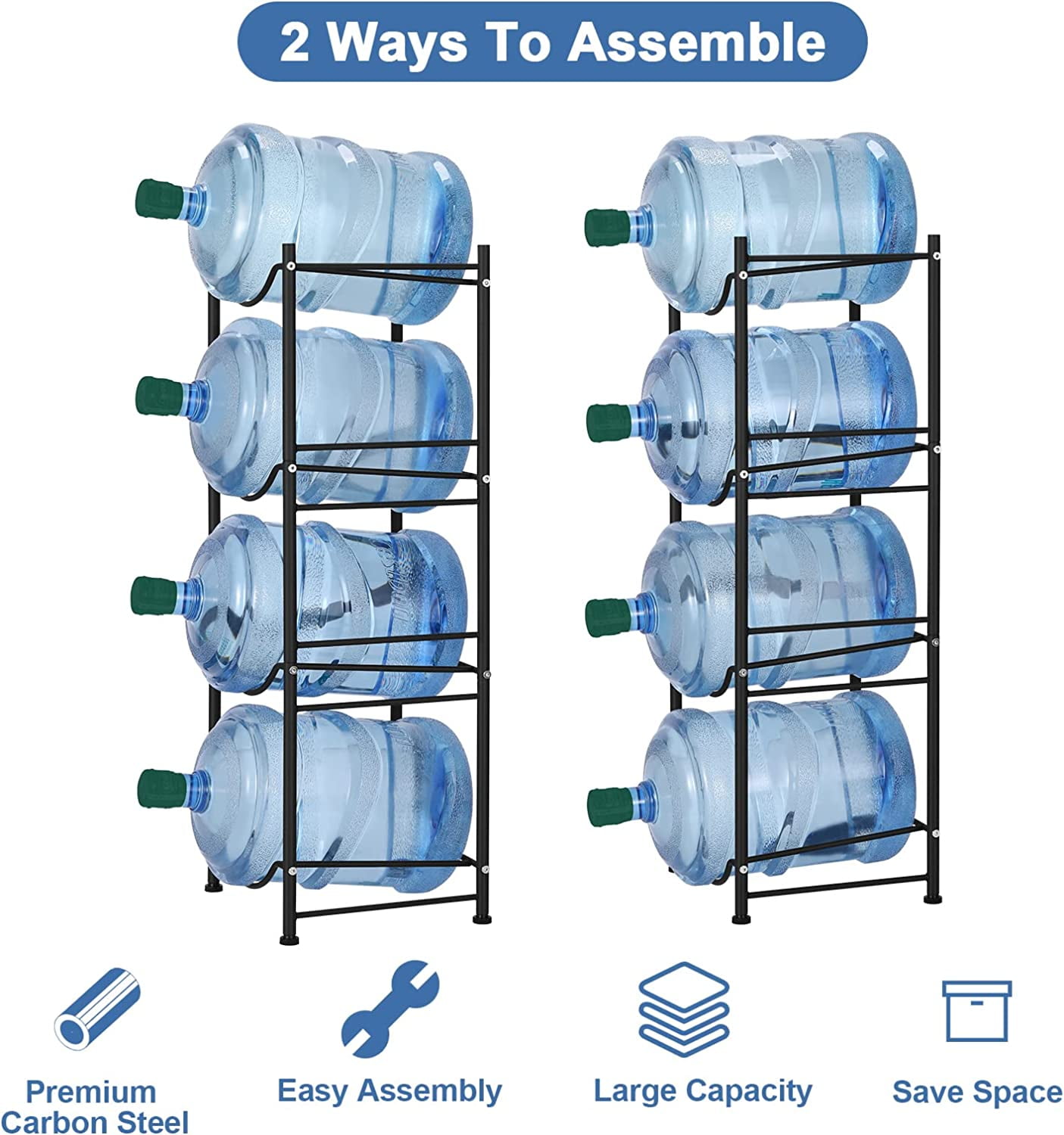 Oumilen 5 Gallon Water Jug Holder Water Bottle Storage Rack 4-Tier, Black